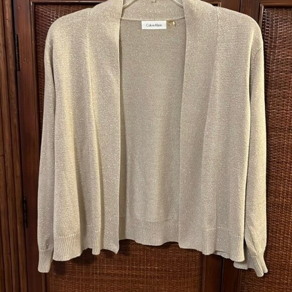 WOMEN’S CALVIN KLEIN SHORT GOLD & SPARKLY SWEATER - Picture 1 of 2